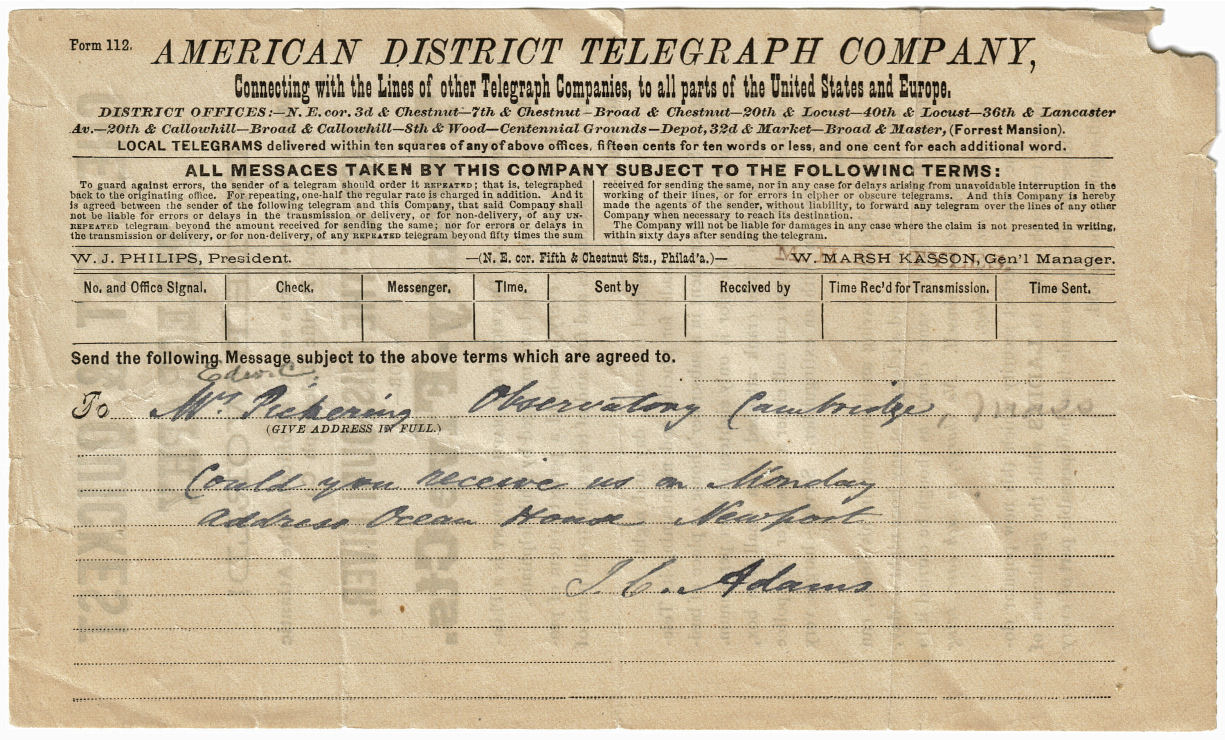 1880's telegram - front