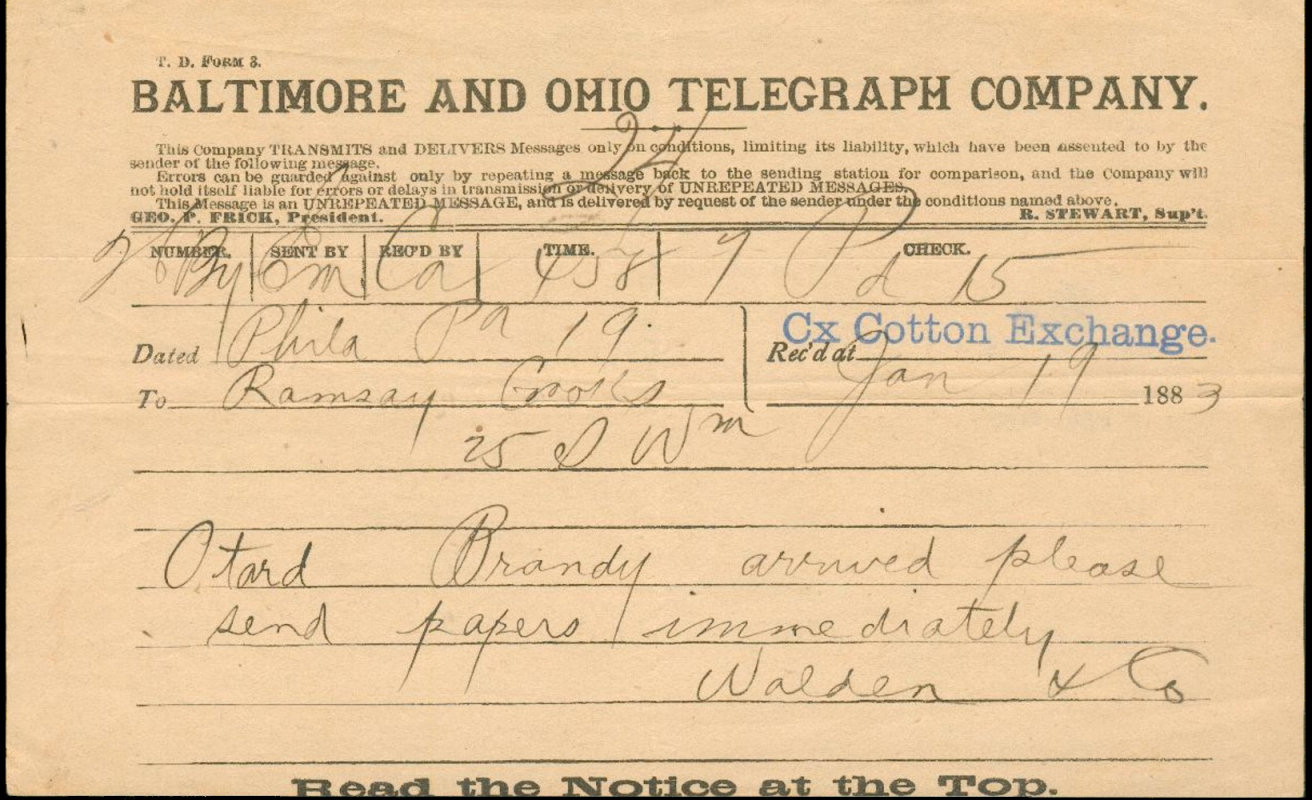USA B&O Telegram - 1883