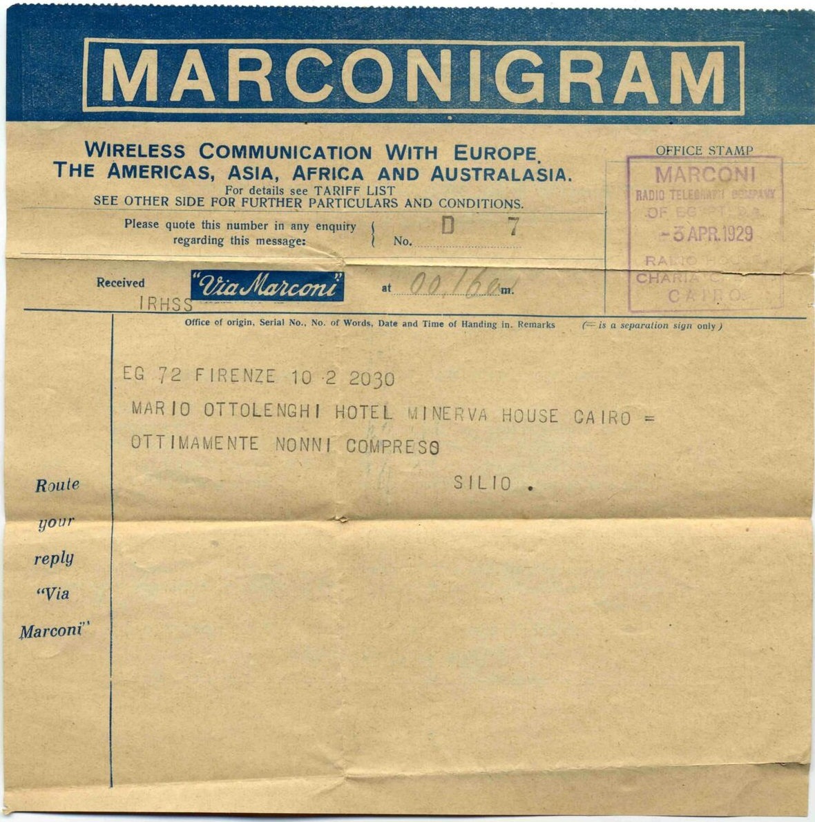 Marconigram - 1929