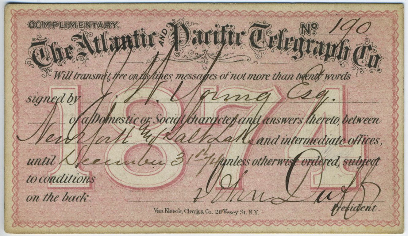 Atlantic and Pacific - 1874 Complimentary front