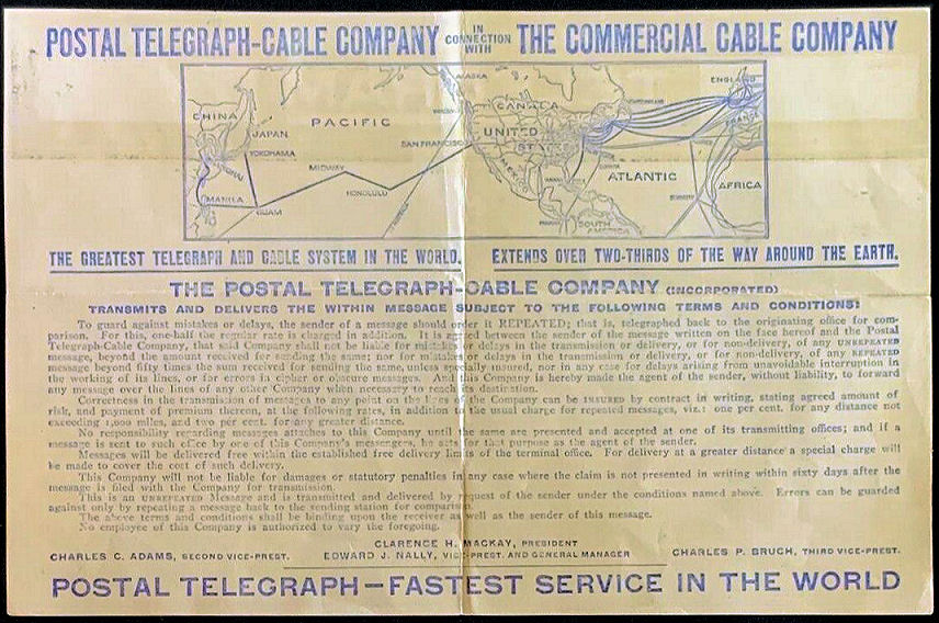 Form ?/117 - 1912? telegram back