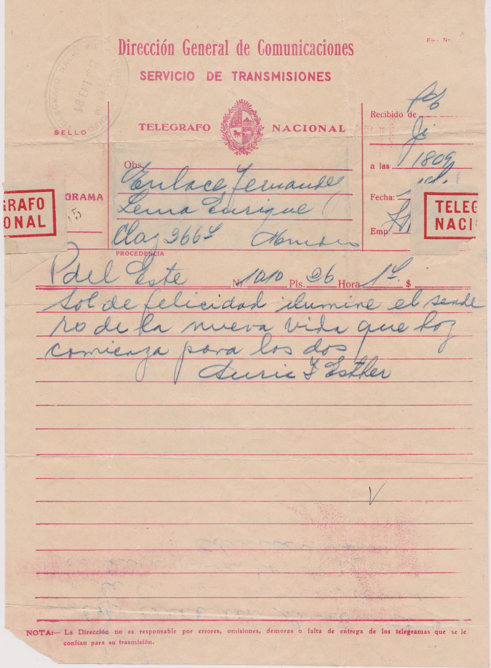 Telegram of 18-1-1947