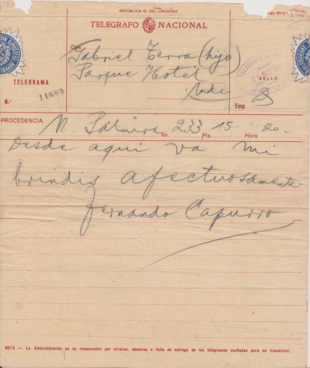 Telegram of 21-5-1931