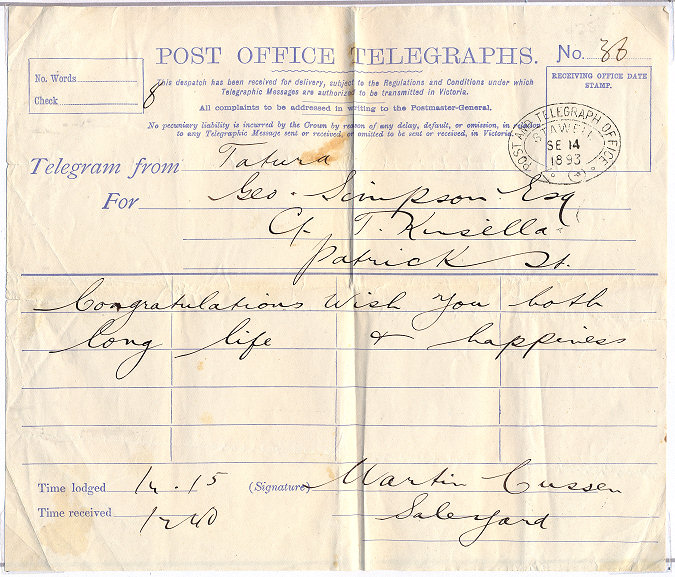 Victoria Delivery Form of 1893