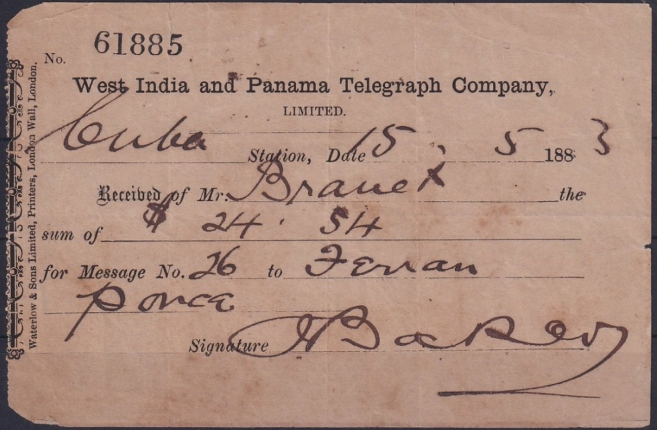 WI & Panama receipt - 15 May 1883