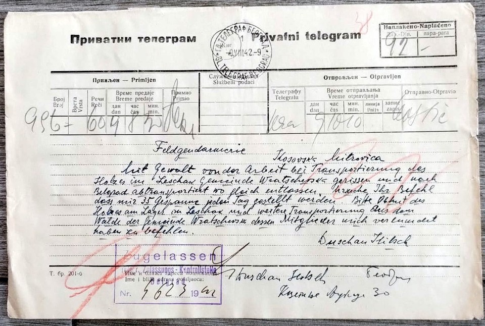 1942 Private telegram.