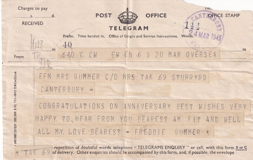 PO Telegraph Form - 24-3-1943
