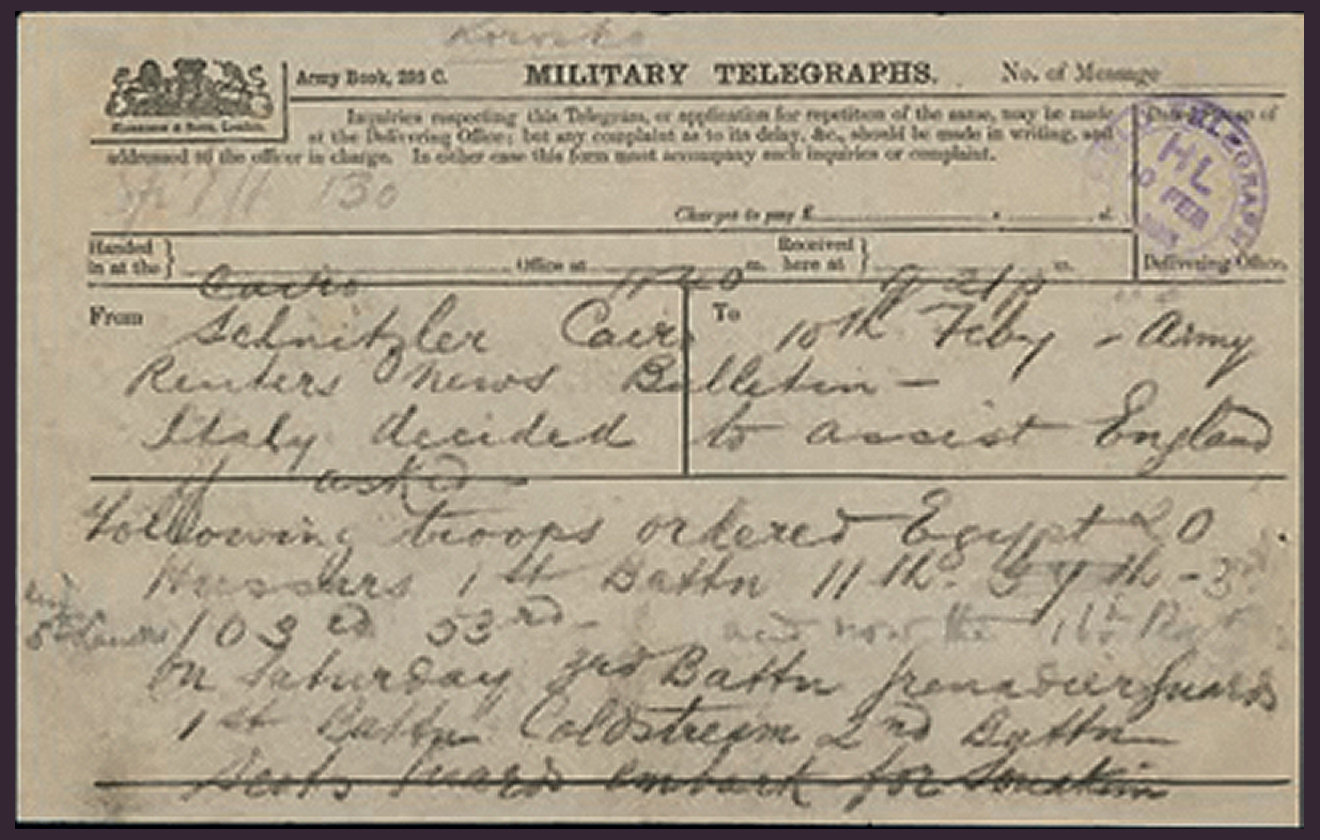Military Telegram from Cairo to Wadi Halfa