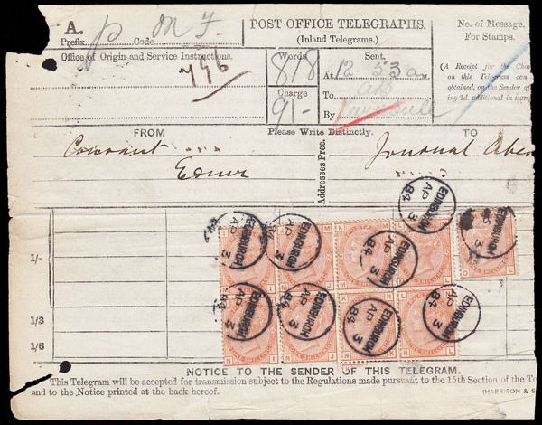 PO Telegraph form with 9 x 1s postage stamps