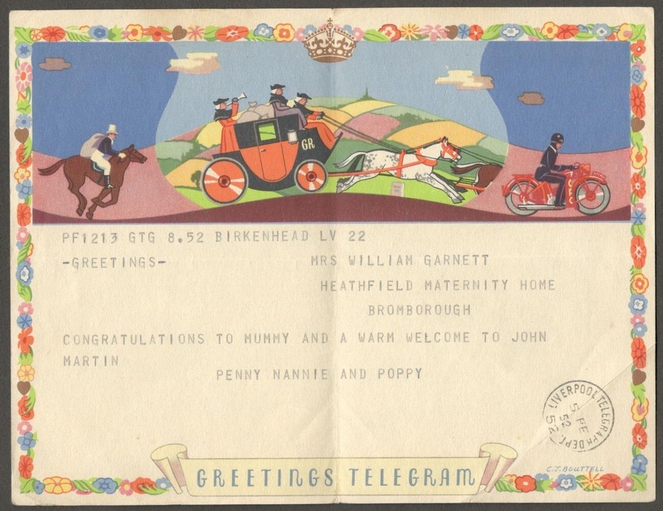 Greetings Telegram Form seen used 5 February 1952