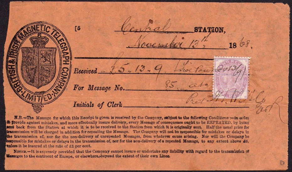 British & Irish Receipt 1868