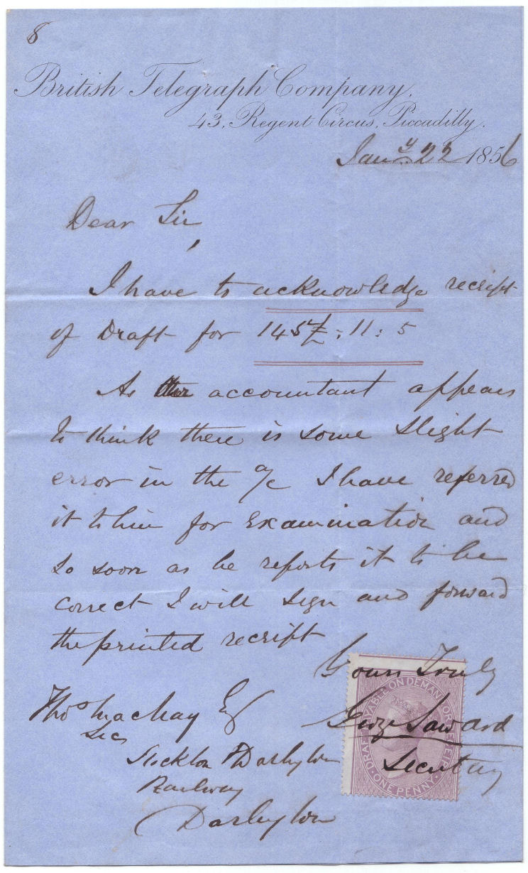 British Telegraph Company receipt.