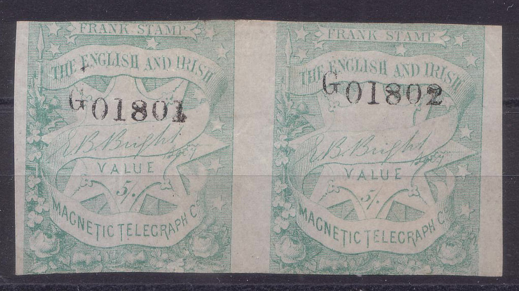 English & Irish Magnetic Telegraph Company strip of 1s6d.