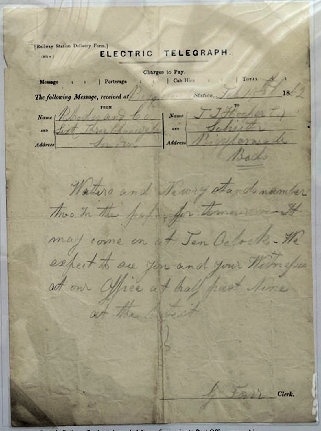 Railway Station Delivery Form - 1850's.