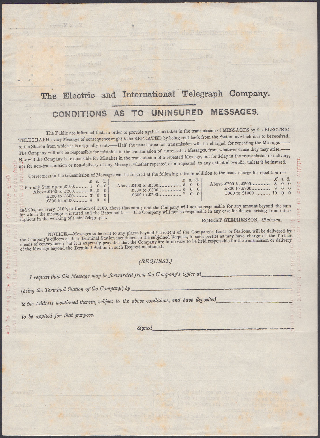 Electric Telegraph Form 277 - back.