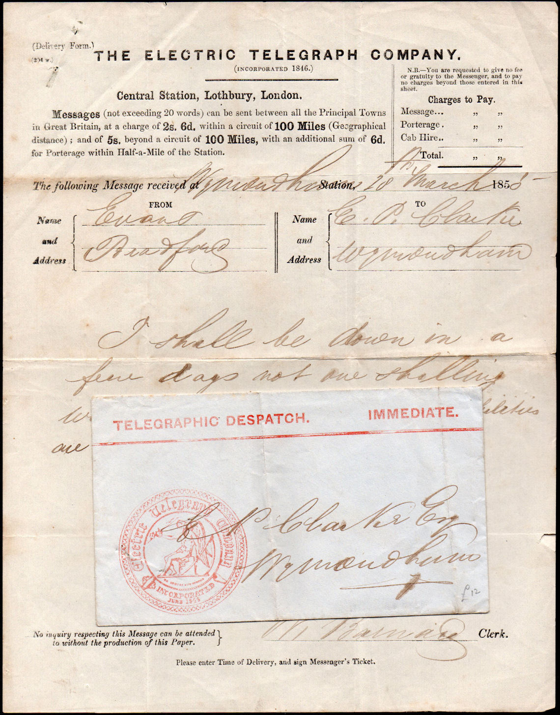 Electric Telegraph Company Stationery 1853-4.