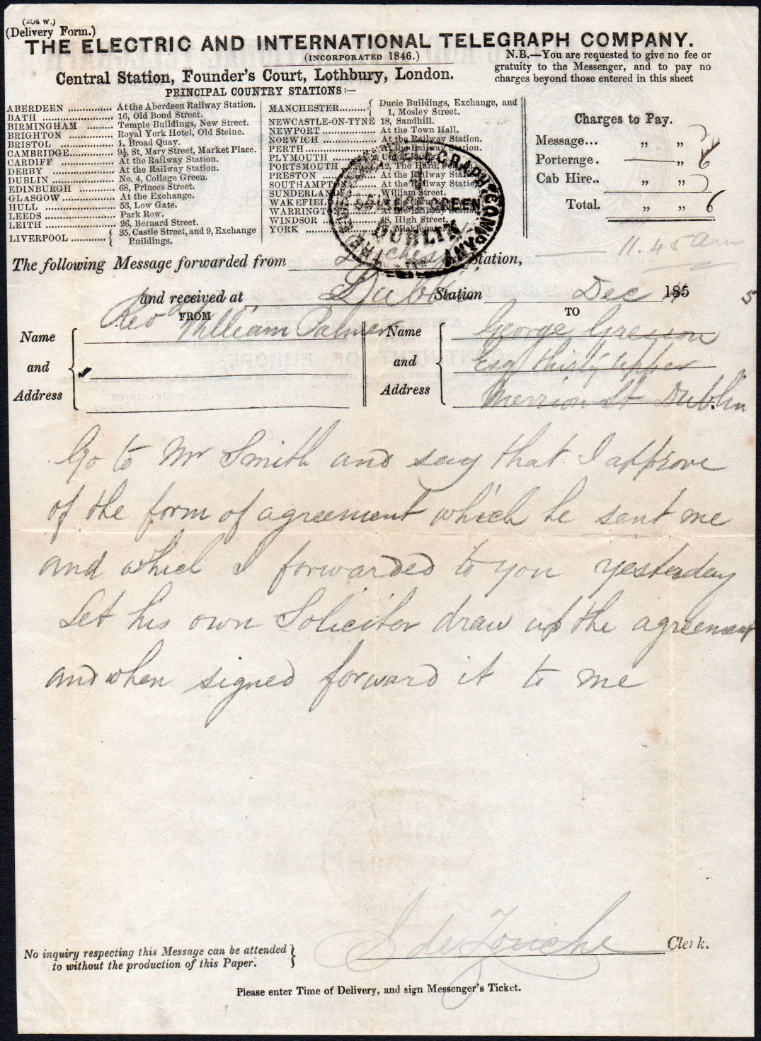 Electric Telegraph Company Stationery 1856 - front.
