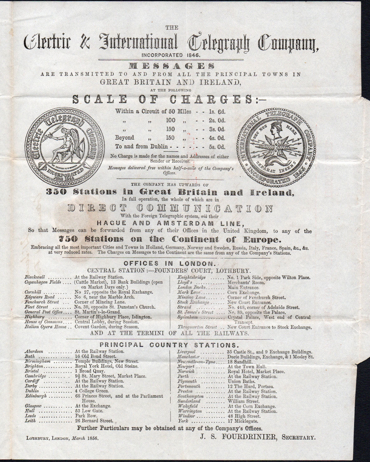 Electric Telegraph Company Stationery 1856 - back.