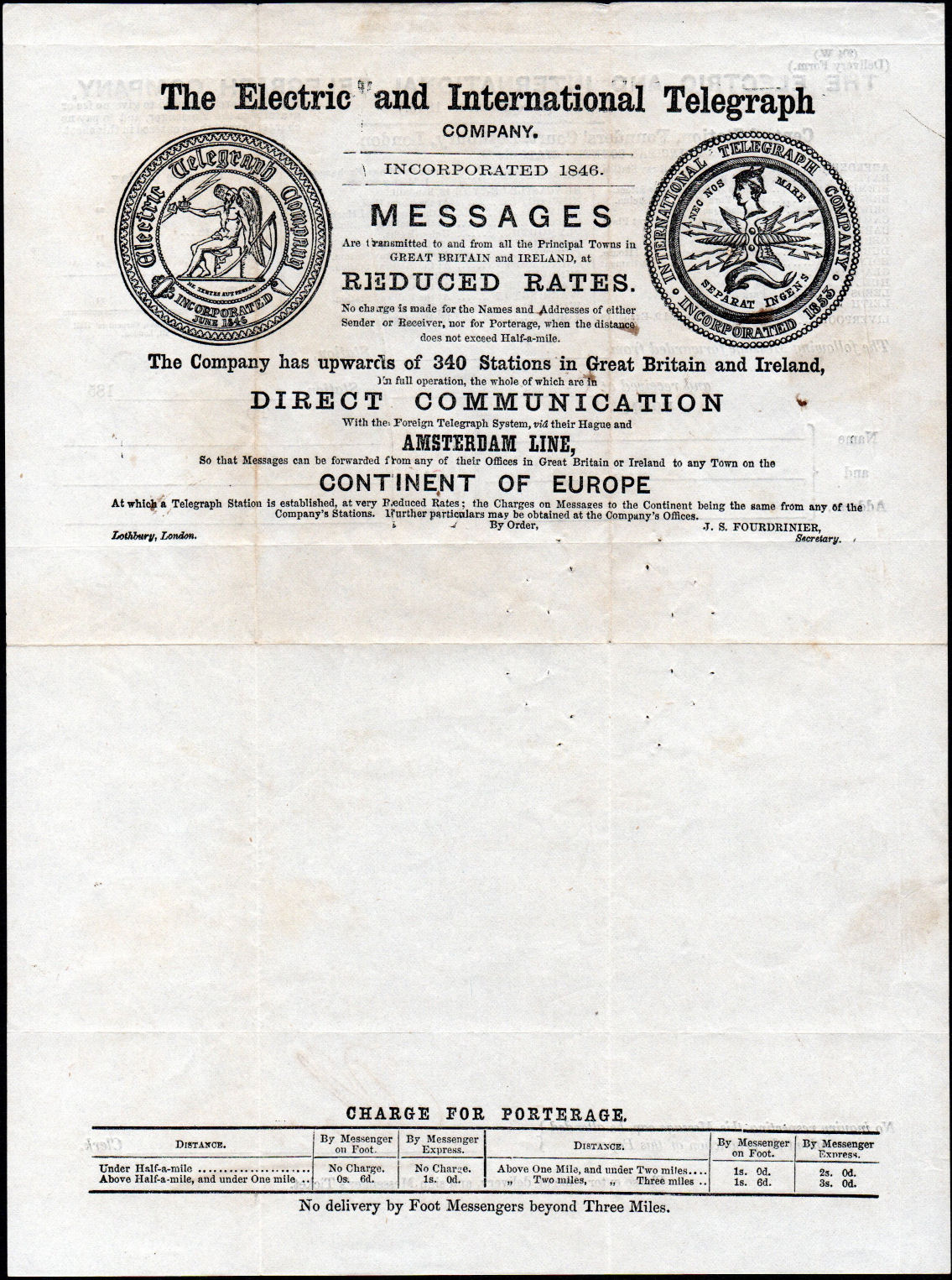Electric Telegraph Company Stationery 1857 - back.