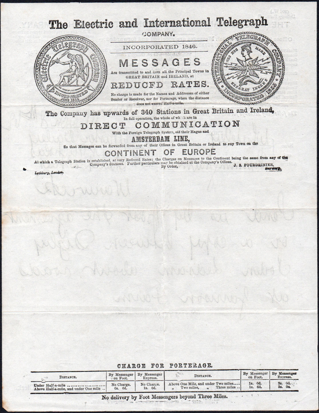 Electric Telegraph Company Form B - back.