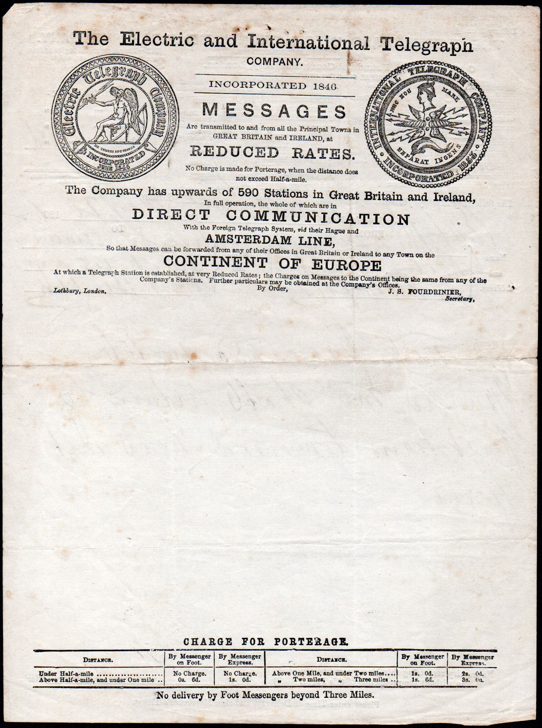 Electric Telegraph Company Stationery 1861 - back.