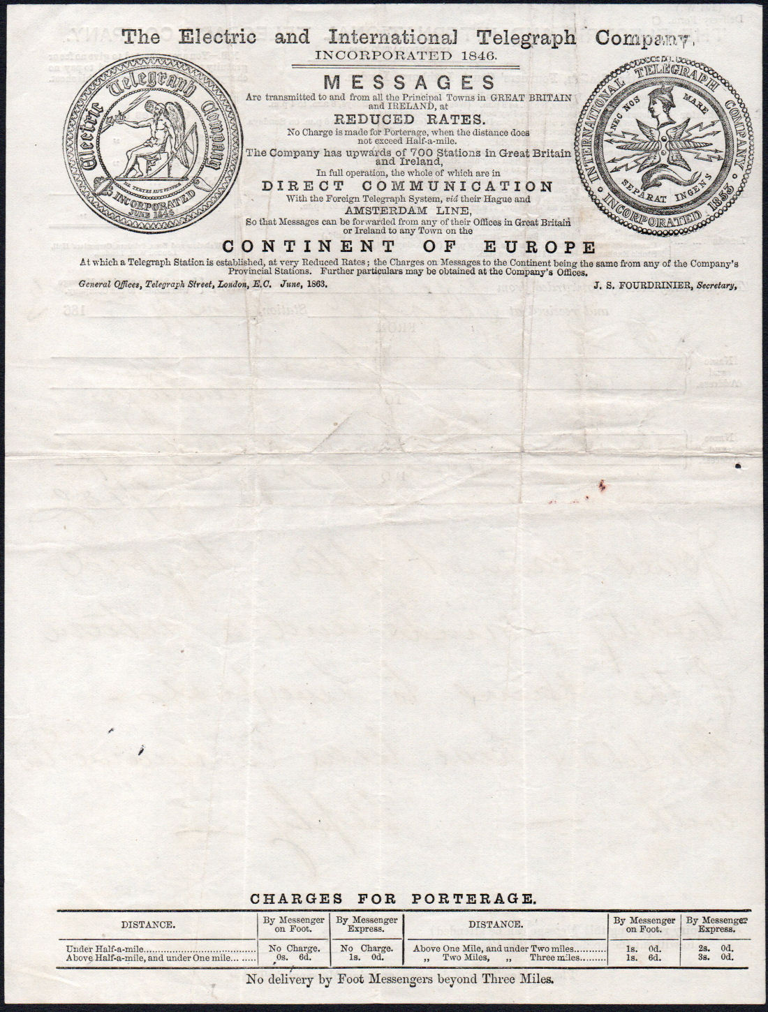 Electric Telegraph Company Form C - back.