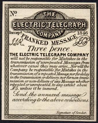 Electric Telegraph Company 3d Proof.