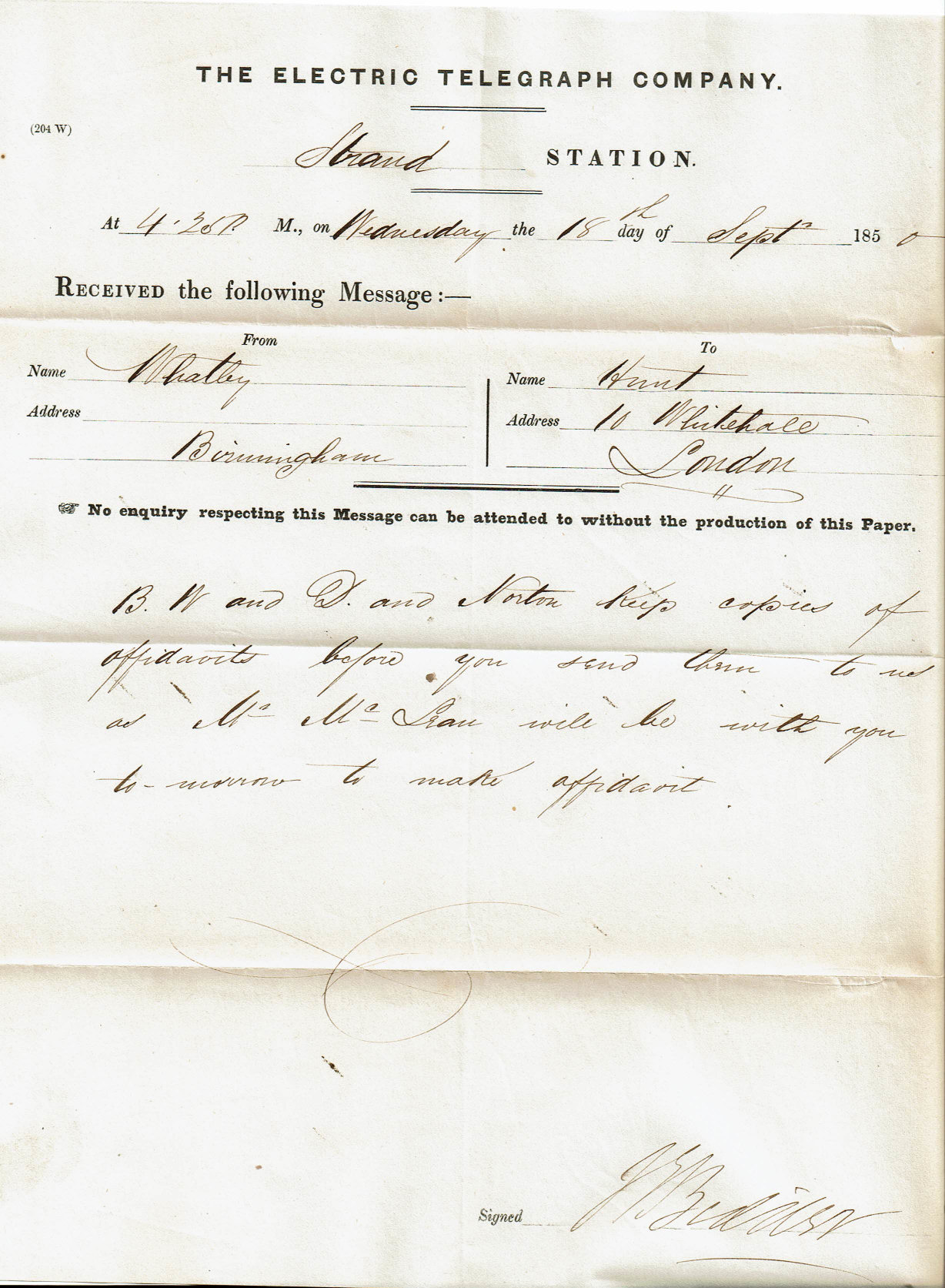 Electric Telegraph Company Stationery - 1850.