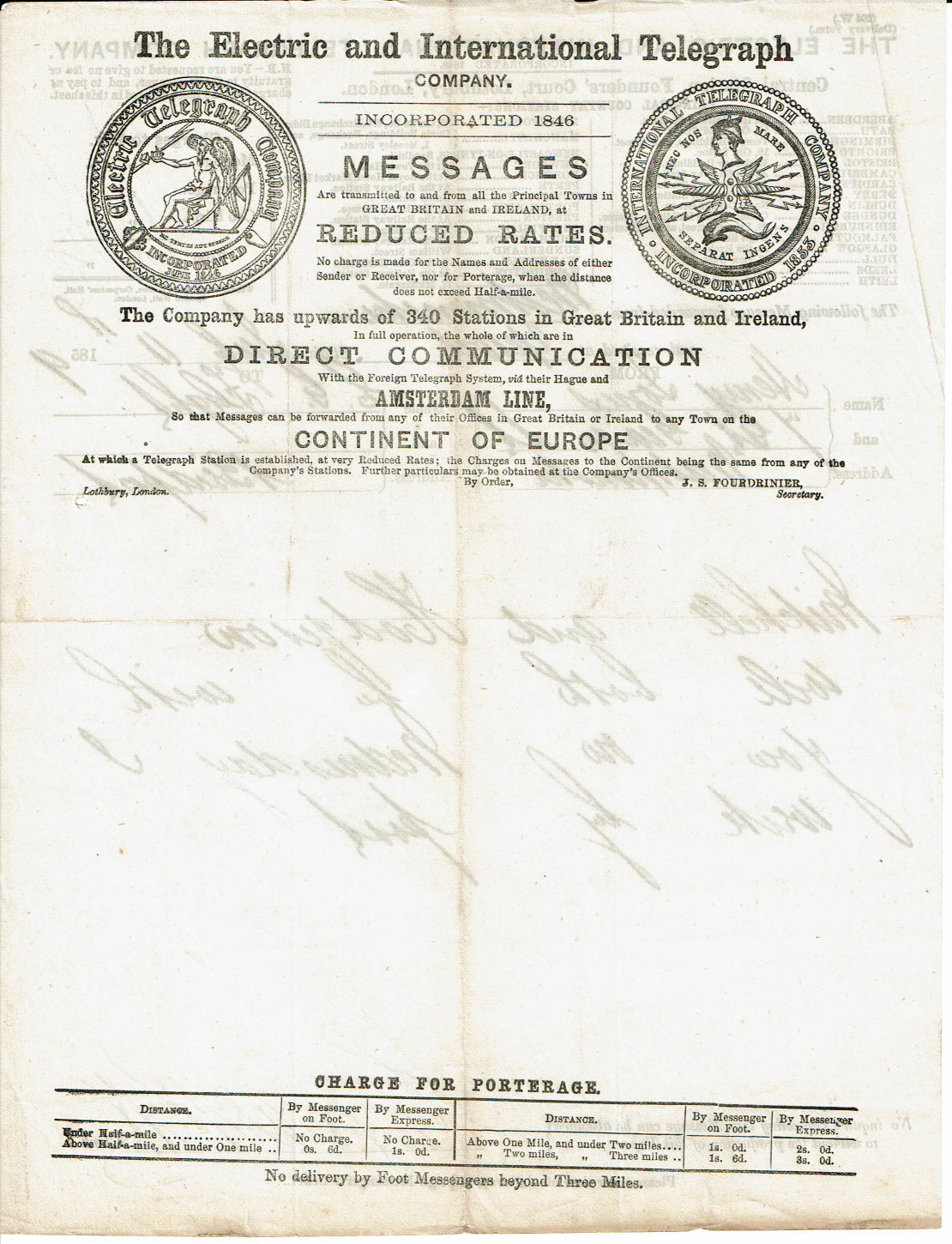 Electric Telegraph Company Stationery 1859 - back.