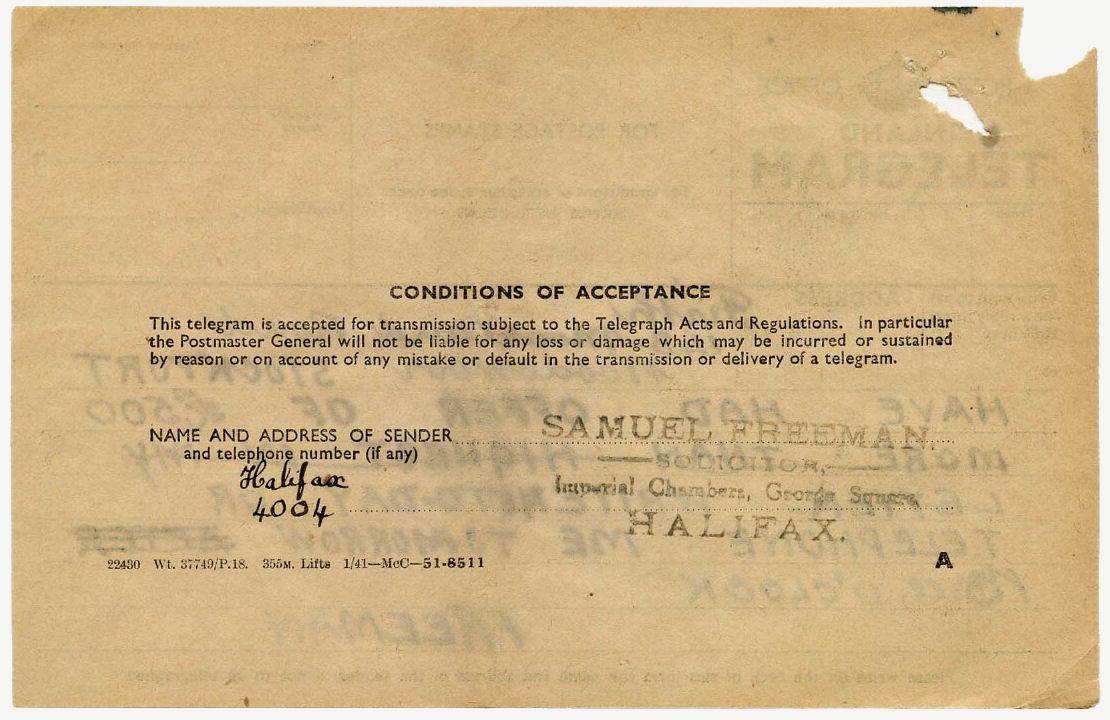 PO Telegraph Form - 8-4-1938 - back