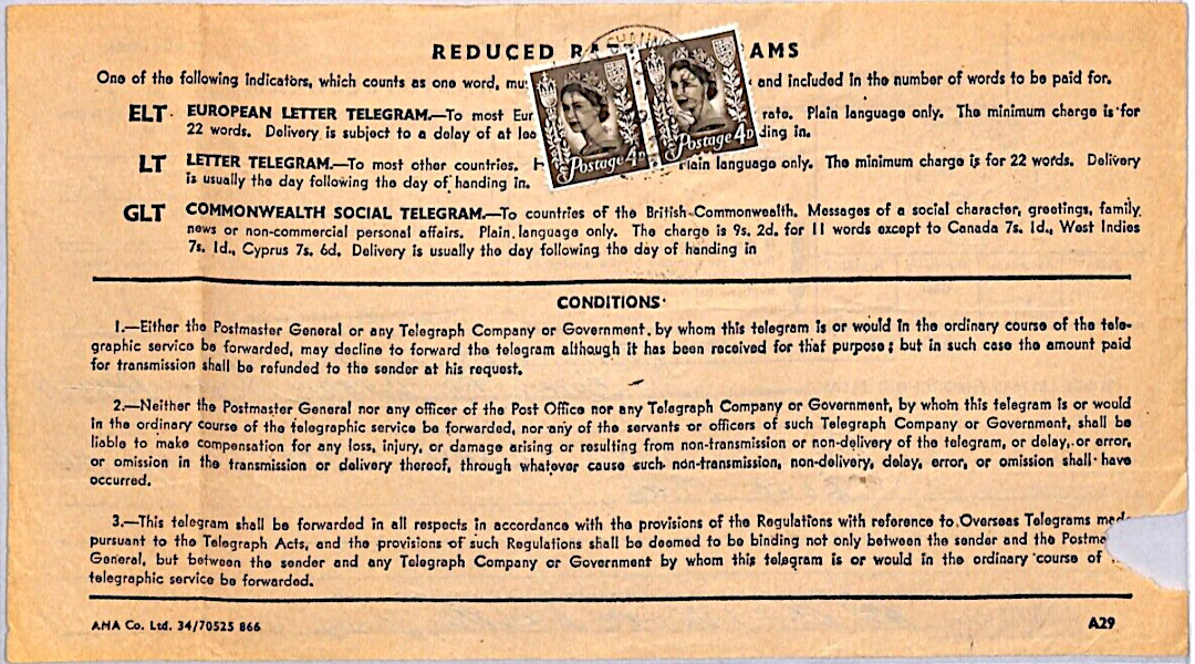 PO Telegraph Form - 21-2-1969 - back
