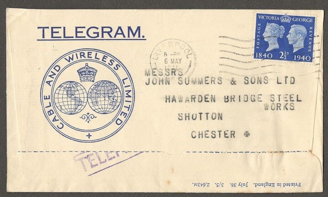 C&W Telegram, 6 May 1940 - front