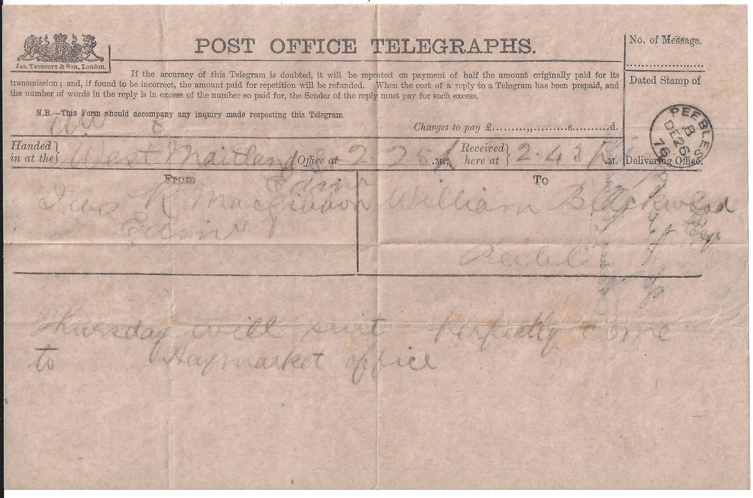 Received Telegram Form  - front