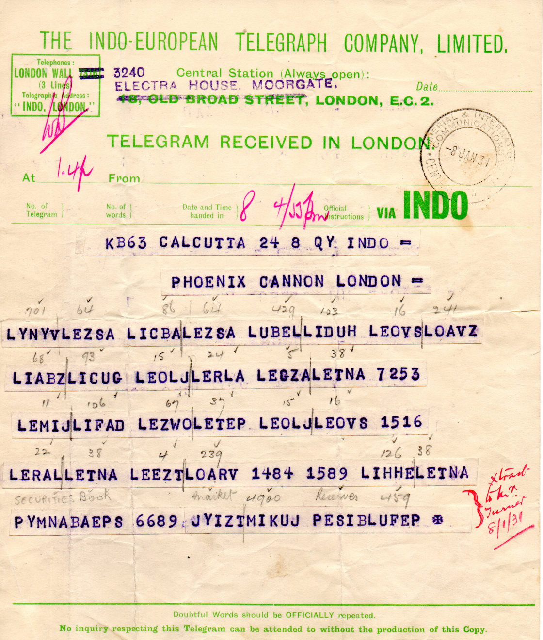 Indo Telegram Co. 1931