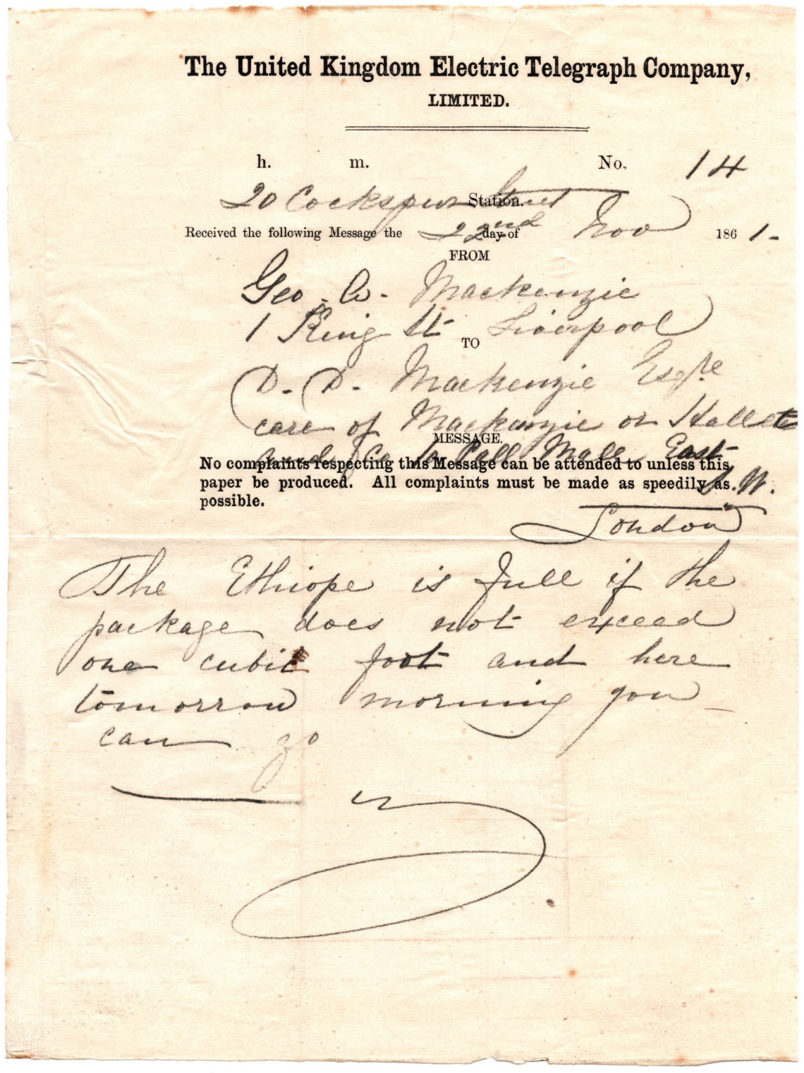 1861 UKET Telegram.
