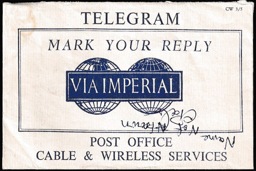 C&W Telegram, 7 February 1941 - back