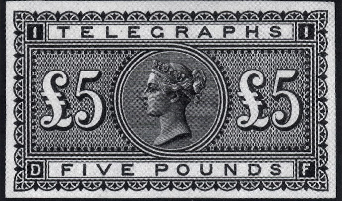 Post Office Telegraph £5 plate proof