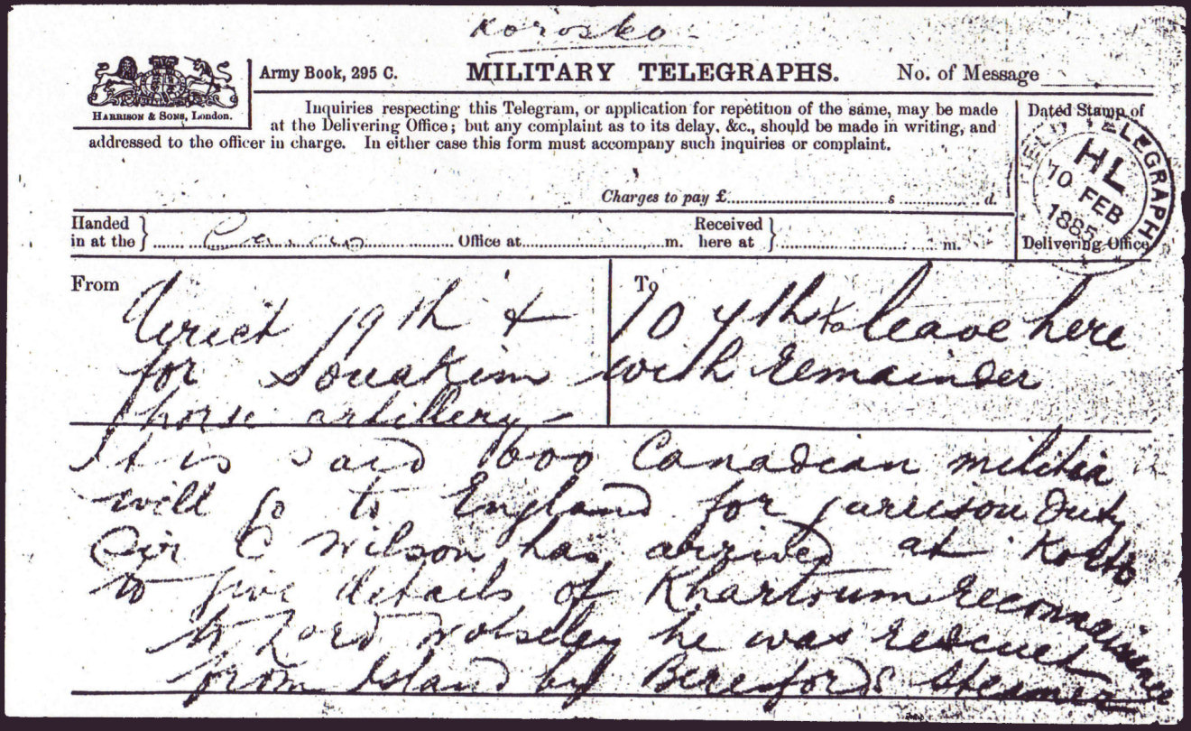 Military Telegram from Cairo to Wadi Halfa