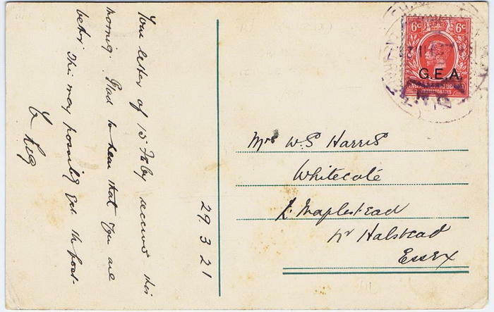 Army Telegraphs on G.E.A. postcard - 1921