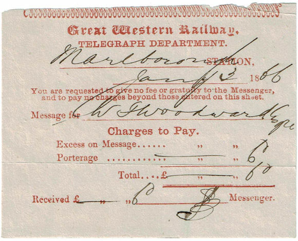 GWR receipt of 3 January 1866.