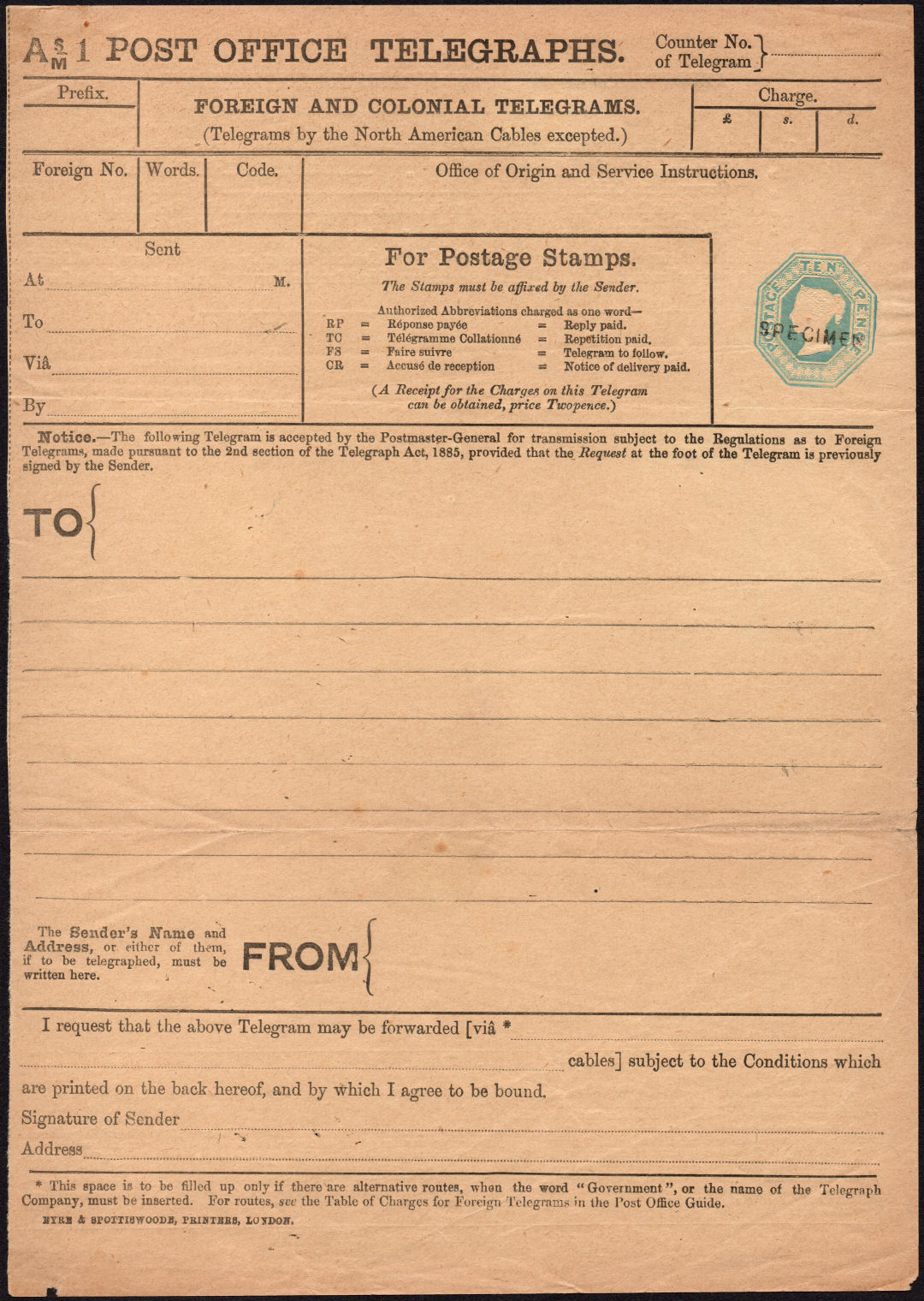 TP56b 1890 Die 5WW Specimen - front