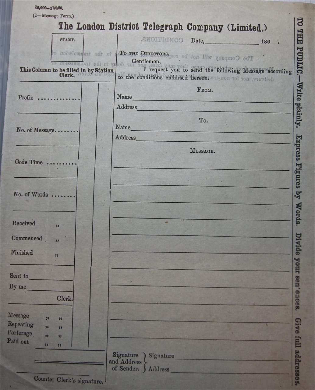 1860's LDTC Message form.