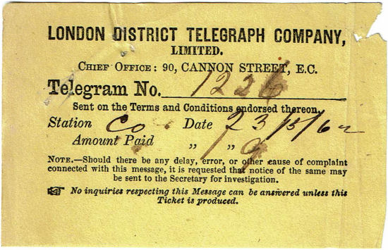 1862 Telegram Receipt
