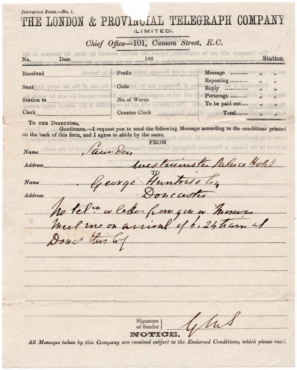 April 1868 LPTC Forwarding form - Front
