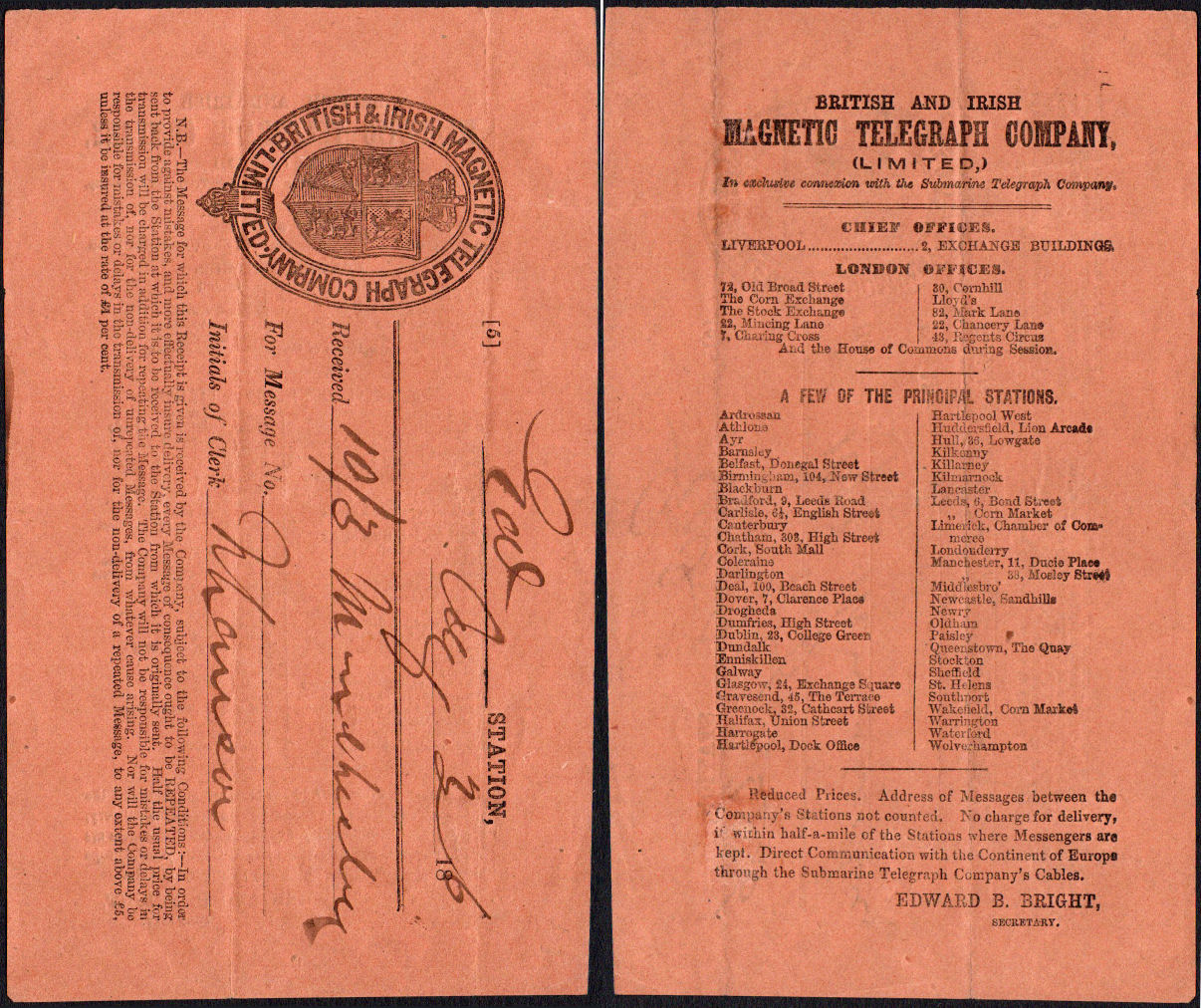 British & Irish Receipt 1856