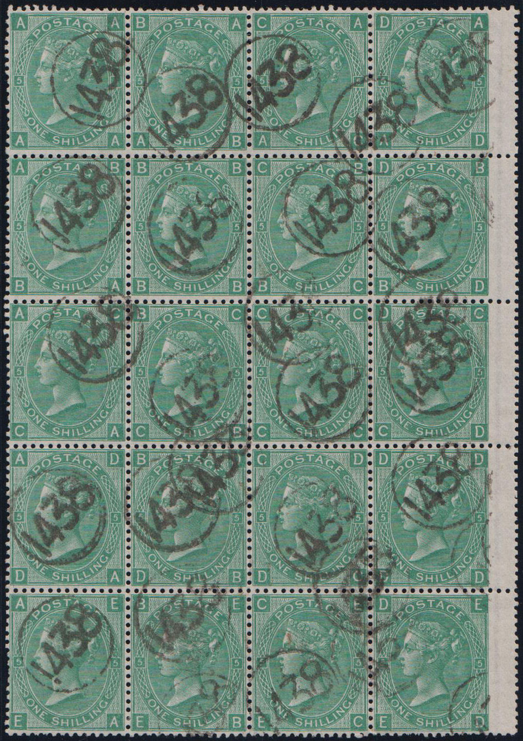 Railway Telegraph cancel 1438, Victoria (LB & SC) on 4 x 6d stamps