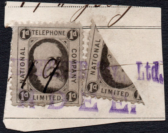 National Telephone Co. 2 x 1s bisected on piece.