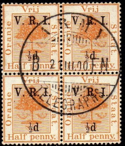 Orange Free State block of 4 VRI ½ stamps