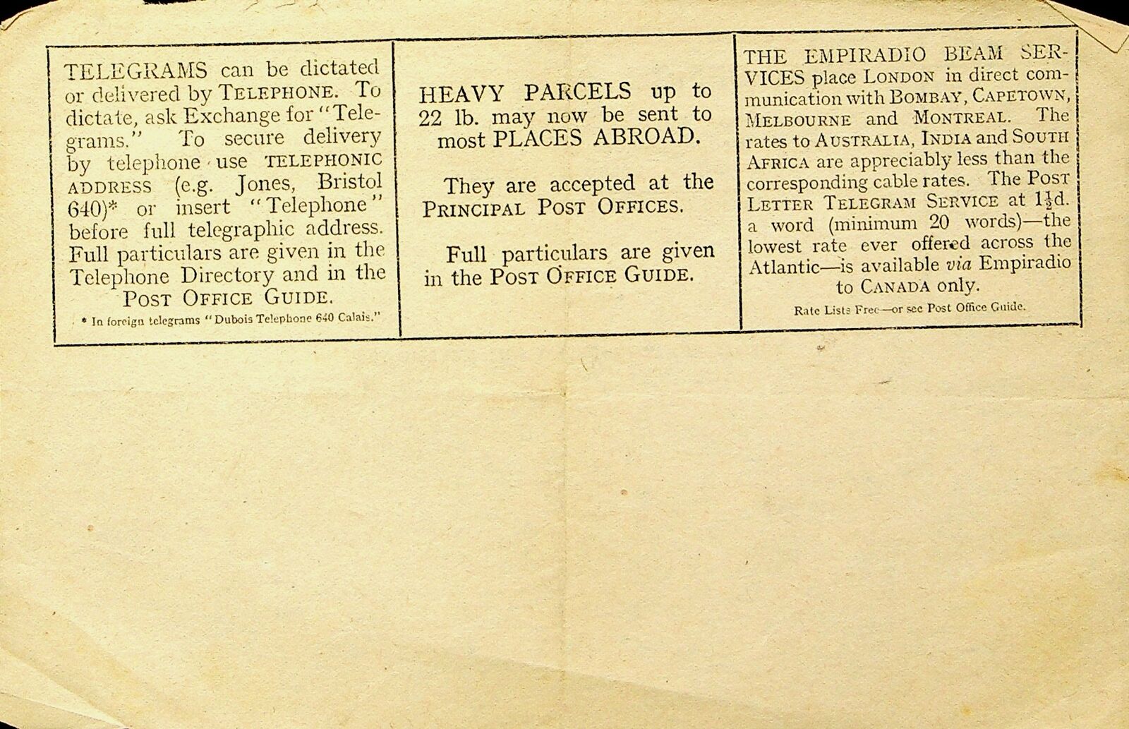 PO Telegraph Form of 9-6-1938 - back