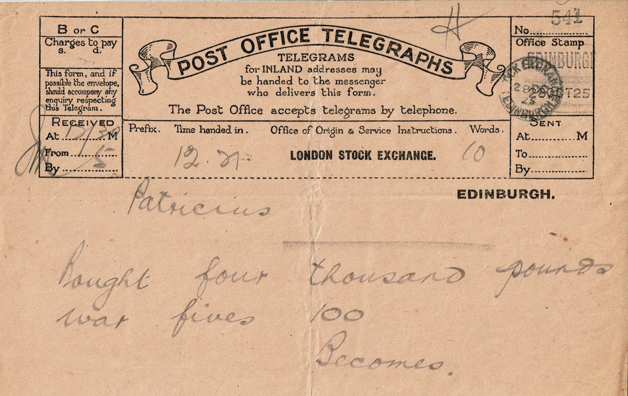 PO Telegraph Form of 3-9-1929 - front